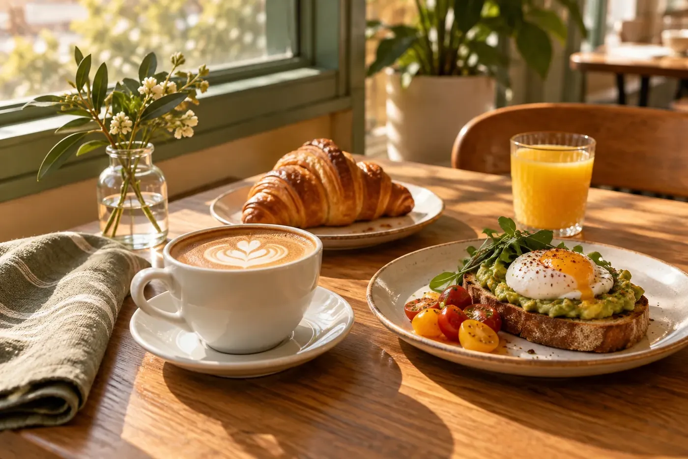 Brunch table setting with coffee and plates